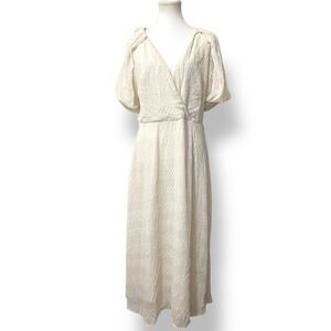 Maison Tara White Swiss Dot‎ Puff Sleeve Midi Wrap Dress Size 14 Cottagecore